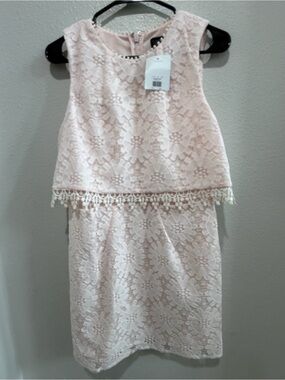 Topshop Cream-Pink Lace Overlay Dress with Crochet Hem size 8